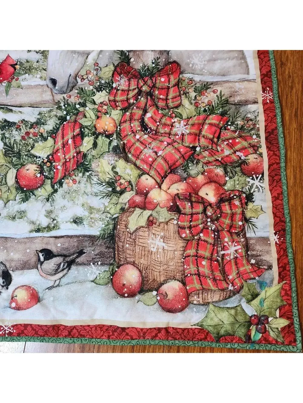 Handmade Holiday White Horse Cardinal Bird Trees Winter Wall Hanging 35x42 Inch